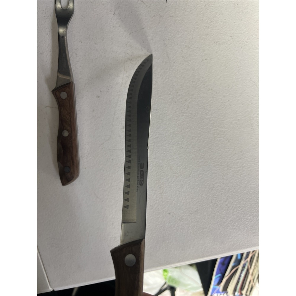 Vintage VIKING 9" 440-A SUPER STAINLESS CHEF'S KNIFE + CARVING FORK - Picture 2 of 6
